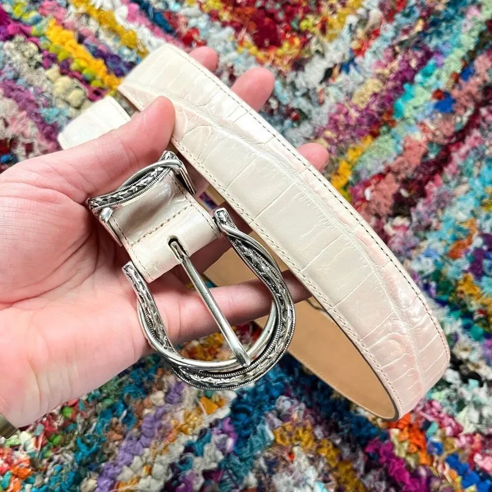 Brighton Blush Pink Reptile Embossed Belt Silver Plate Hardware M/L